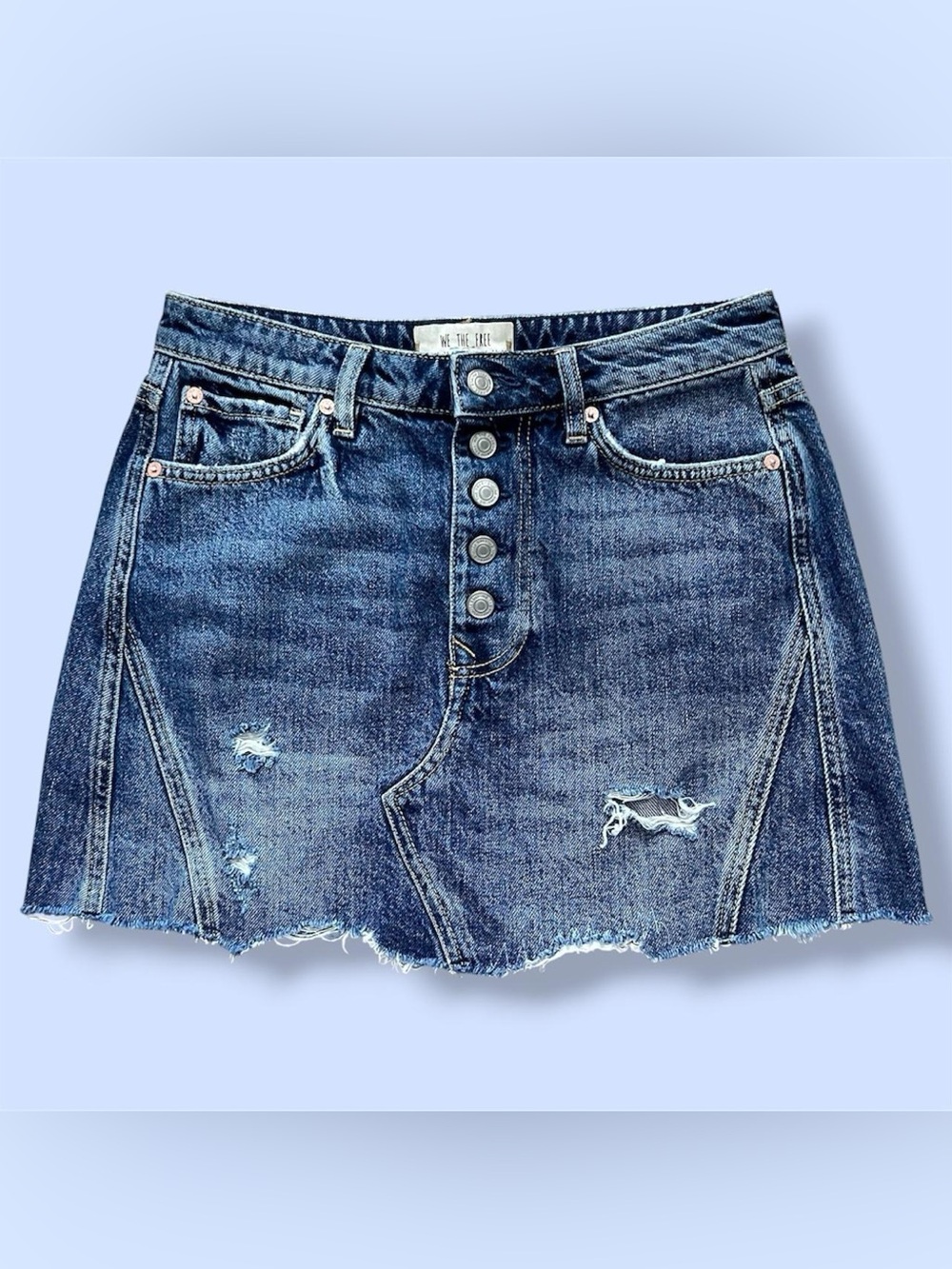 Distressed blue denim mini skirt by We the Free